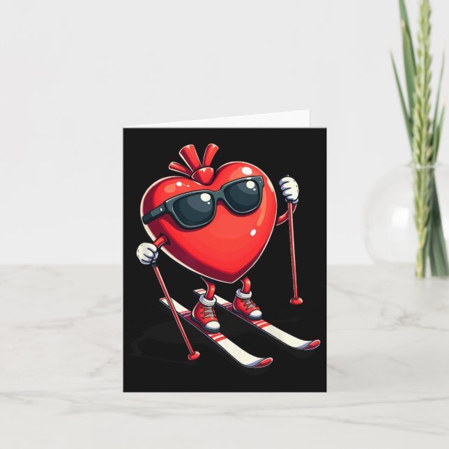 Cute Heart Snowboarding Skiing Skier Valentines Da Card (Front)