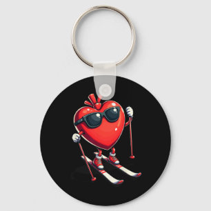 Cute Heart Snowboarding Skiing Skier Valentines Da Key Ring