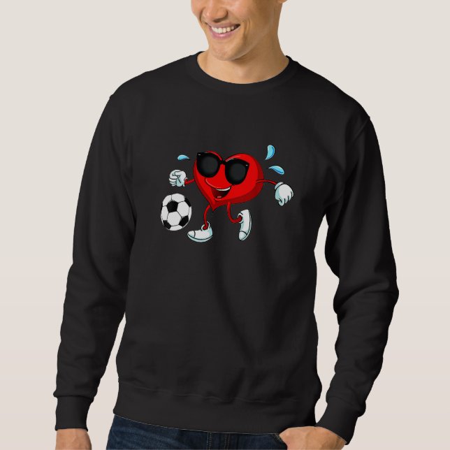 Cute Heart Soccer Ball Happy Valentines Sport Boys Sweatshirt (Front)