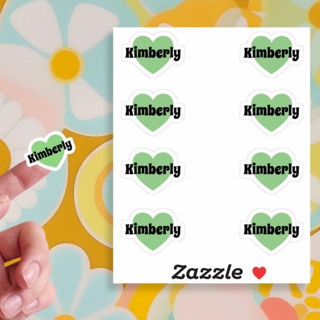 Cute Heart Stickers With Customisable Name Green (Creator Uploaded)
