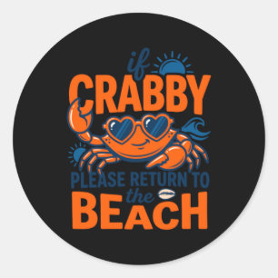 Cute Heart Sungles Crab Beach Vacation Quote Classic Round Sticker