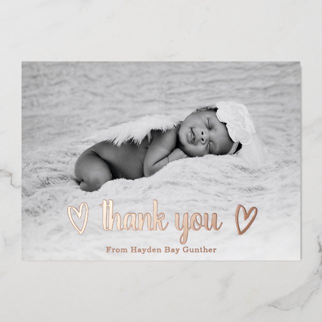 Cute Heart Thank You Photo Birth Announcement (Front)