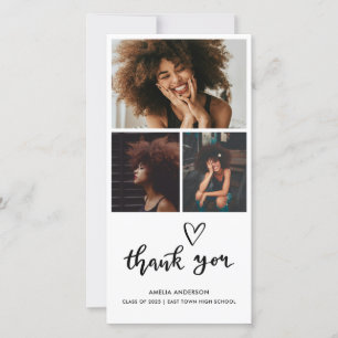 Cute Heart Thank You Script Graduate Photo Card