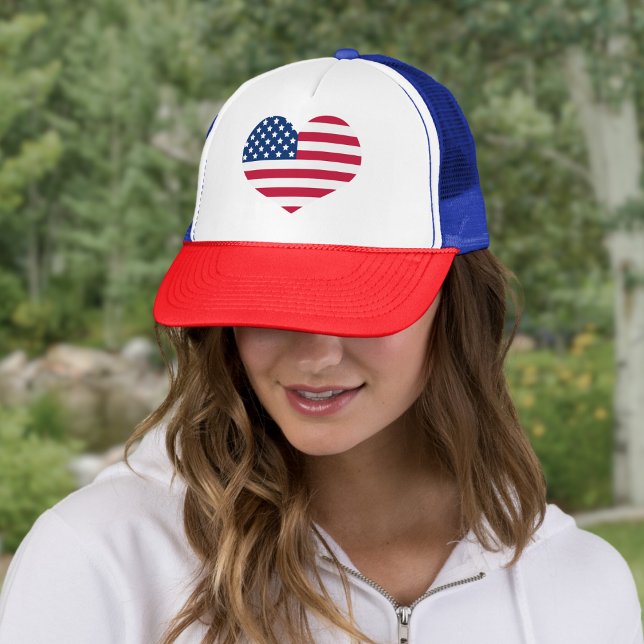 Cute Heart USA Flag Patriotic Red White and Blue Trucker Hat (Creator Uploaded)