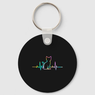 Cute Heartbeat Cat Lover Animal Silhouette  Key Ring