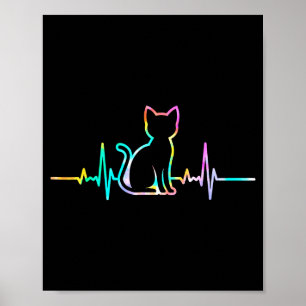 Cute Heartbeat Cat Lover Animal Silhouette  Poster