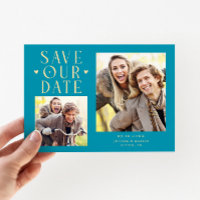 Cute Hearts 2-Photo Aqua Blue Wedding