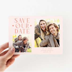 Cute Hearts 2-Photo Peach Wedding Save The Date