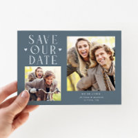 Cute Hearts 2-Photo Slate Blue Wedding