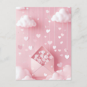 Cute Hearts and Clouds Valentine's Greeting Postcard