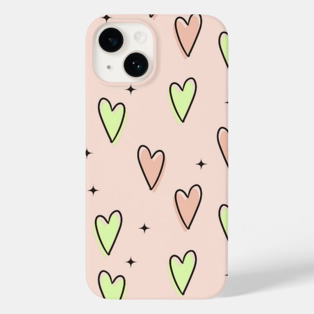 Cute hearts and stars pattern on pink Case-Mate iPhone case (Back)