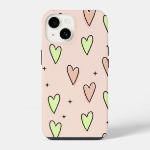 Cute hearts and stars pattern on pink iPhone 14 case