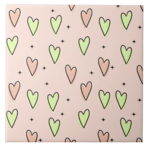 Cute hearts and stars pattern on pink tile