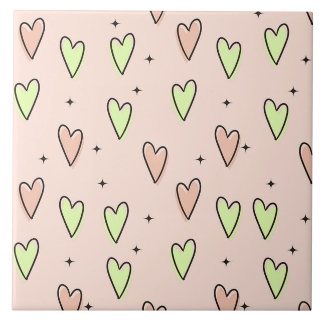 Cute hearts and stars pattern on pink tile (Front)