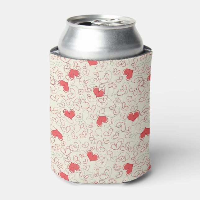 Cute Hearts Background Can Cooler (Can Front)