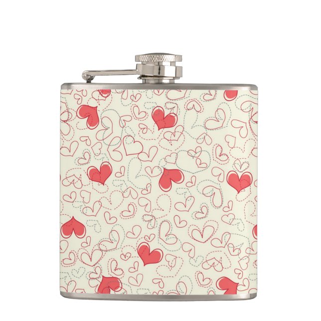Cute Hearts Background Hip Flask (Front)