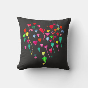Cute hearts boho pop art pink and black cushion