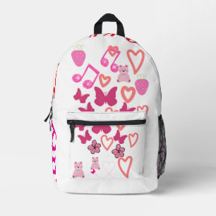 Cute Hearts & Butterflies Pink Backpack with Straw