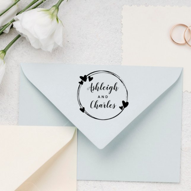 Cute Hearts Calligraphy Names Rubber Stamp (Creator Uploaded)