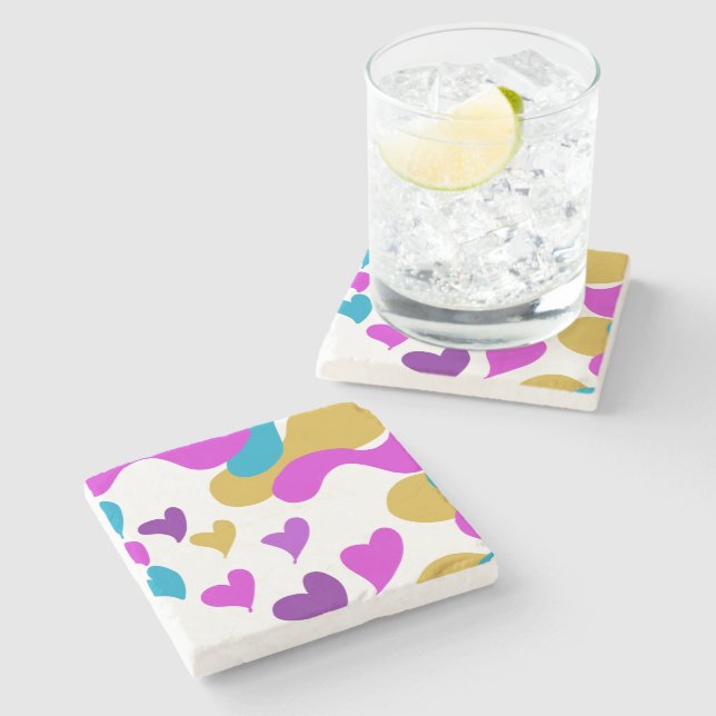 Cute Hearts Camouflage Pink Yellow Stone Coaster (Side)