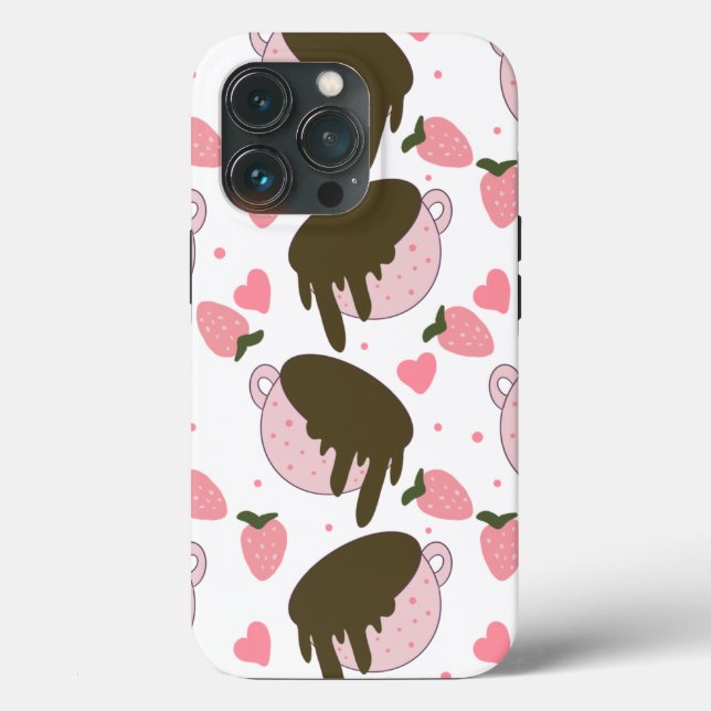 Cute Hearts Chocolate Strawberries Pattern Pink  Case-Mate iPhone Case (Back)