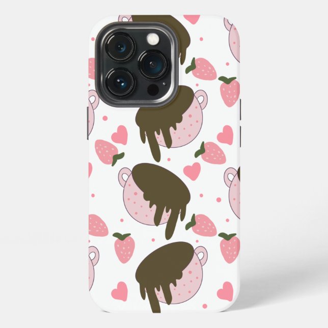 Cute Hearts Chocolate Strawberries Pattern Pink  iPhone Case (Back)