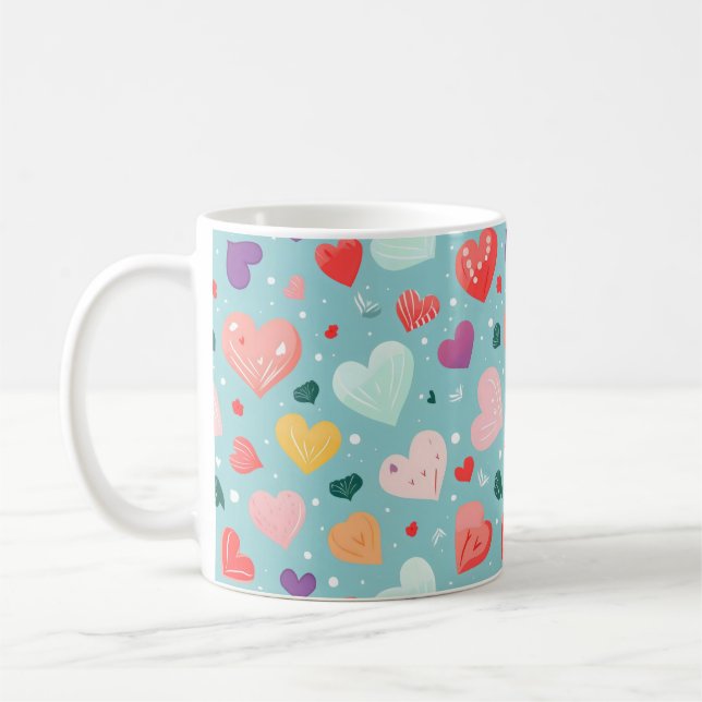 Cute Hearts Colourful Pattern Coffee Mug (Left)