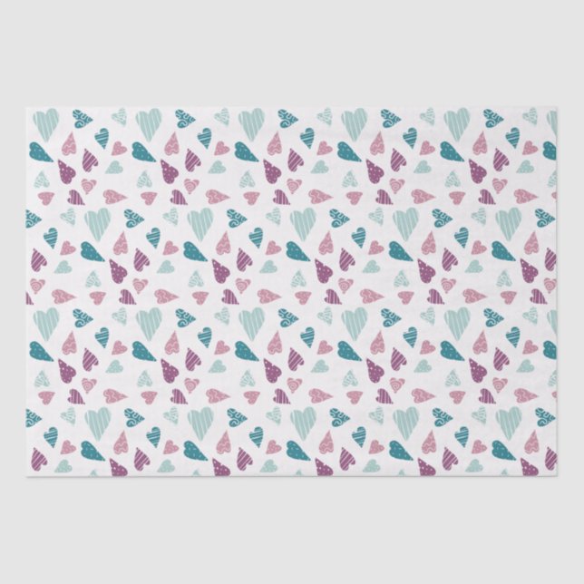 Cute Hearts Doodle Rose Valentine's Day Pink Teal  Tissue Paper (Front)