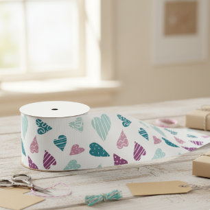 Cute Hearts Doodle Rose Valentine's Day Satin Ribbon