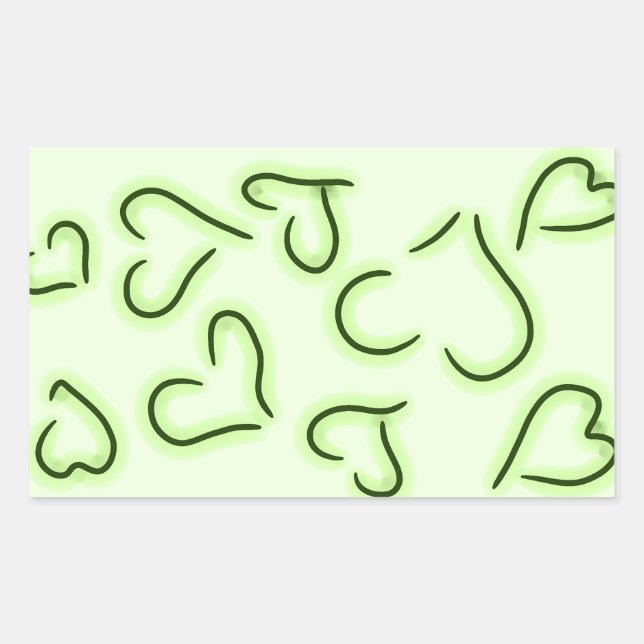 Cute Hearts Green Rectangular Sticker (Front)