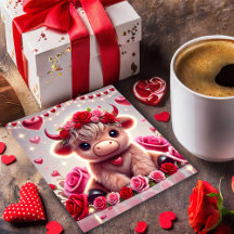 Cute Hearts Highland Cow Valentines Card