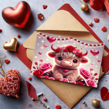 Cute Hearts Highland Cow Valentines