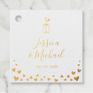 Cute Hearts Modern Gold Foil Wedding Thank you Favour Tags