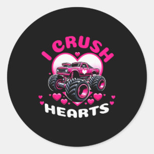 Cute Hearts Monster Truck Boys Valentines T  Classic Round Sticker