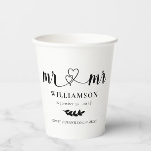 Cute Hearts Mr & Mr Gay Wedding Paper Cups