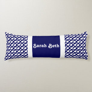 Cute Hearts, Navy Blue & White, Add your name Body Cushion