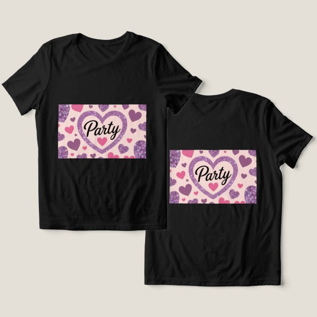 Cute Hearts Party Black T-Shirt Tri-Blend Shirt (Design Front & Back)