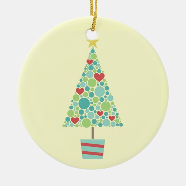 Cute hearts pastel modern Christmas tree Ceramic Tree Decoration (Front)