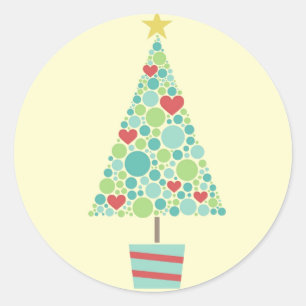 Cute hearts pastel modern Christmas tree Classic Round Sticker