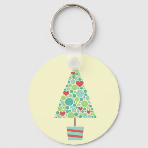 Cute hearts pastel modern Christmas tree Key Ring