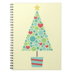 Cute hearts pastel modern Christmas tree Spiral Notebook