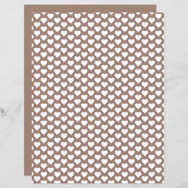 Cute Hearts Pattern Earthy Brown Scrapbook Paper (Front/Back)
