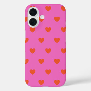 Cute Hearts Pattern in Pink and Red iPhone 16 Case