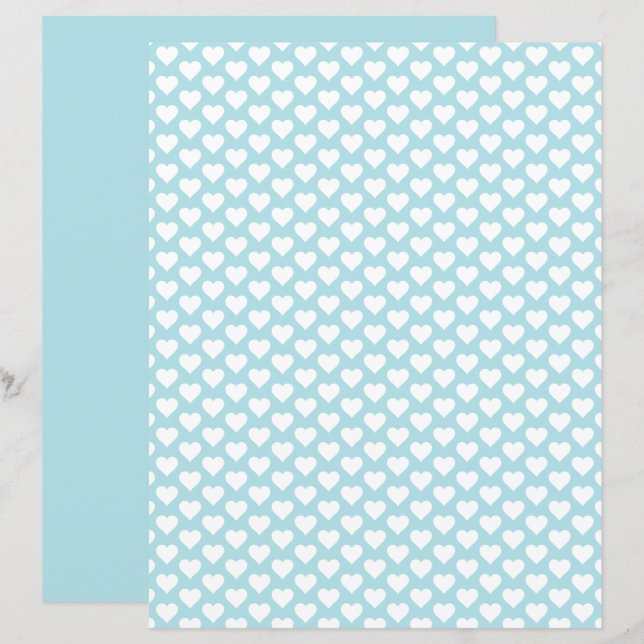 Cute Hearts Pattern Light Blue Scrapbook Paper (Front/Back)