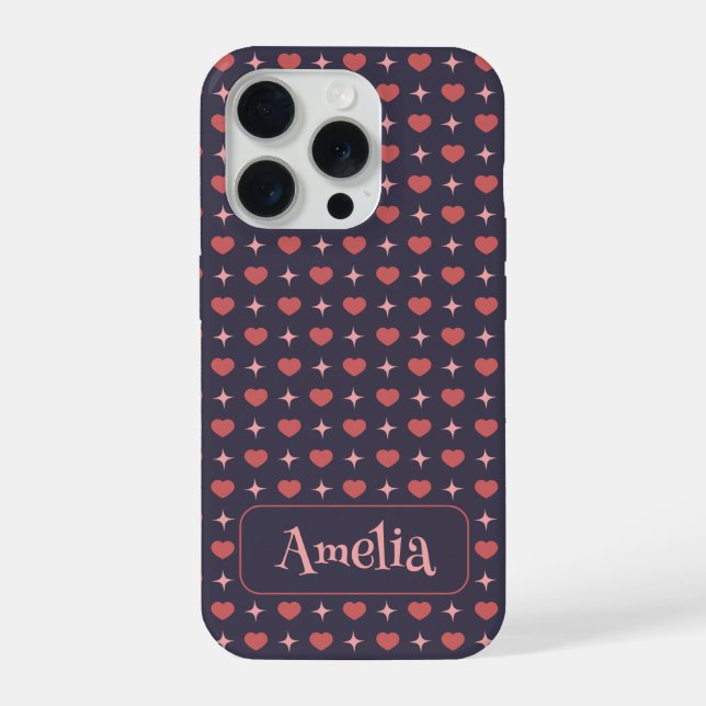 Cute Hearts Pattern Personalized Text  iPhone Case (Back)