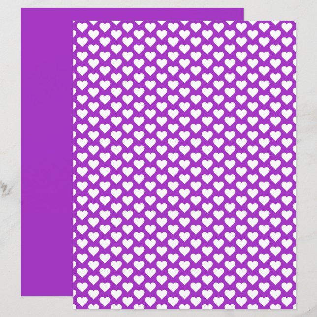 Cute Hearts Pattern Purple Scrapbook Paper (Front/Back)