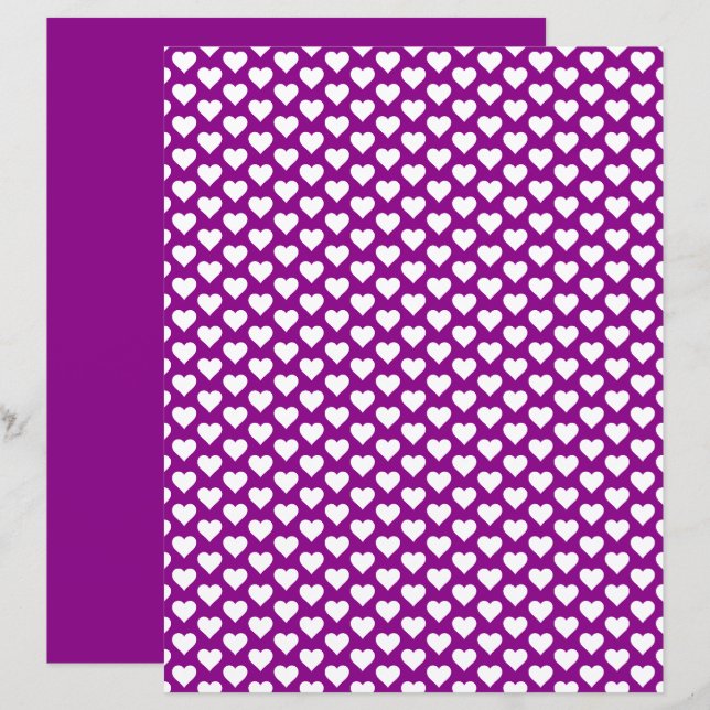 Cute Hearts Pattern Purple Shade Scrapbook Paper (Front/Back)