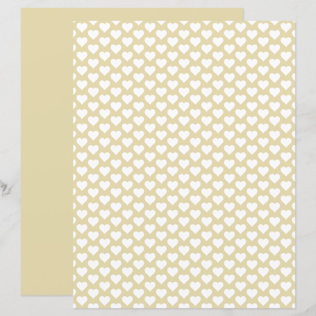 Cute Hearts Pattern Tan Shade Scrapbook Paper (Front/Back)