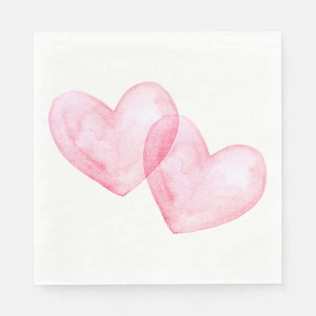 Cute Hearts Pink Watercolor Heart Wedding Napkin (Front)