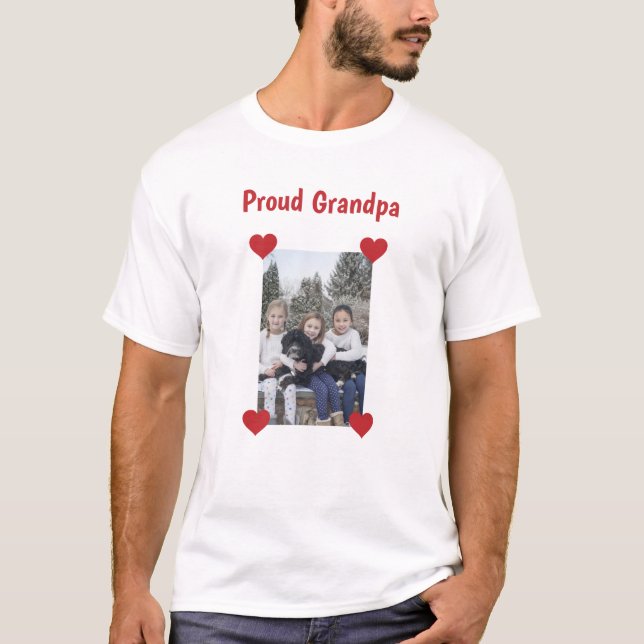 Cute Hearts Proud Grandpa Love Vertical Photo T-Shirt (Front)